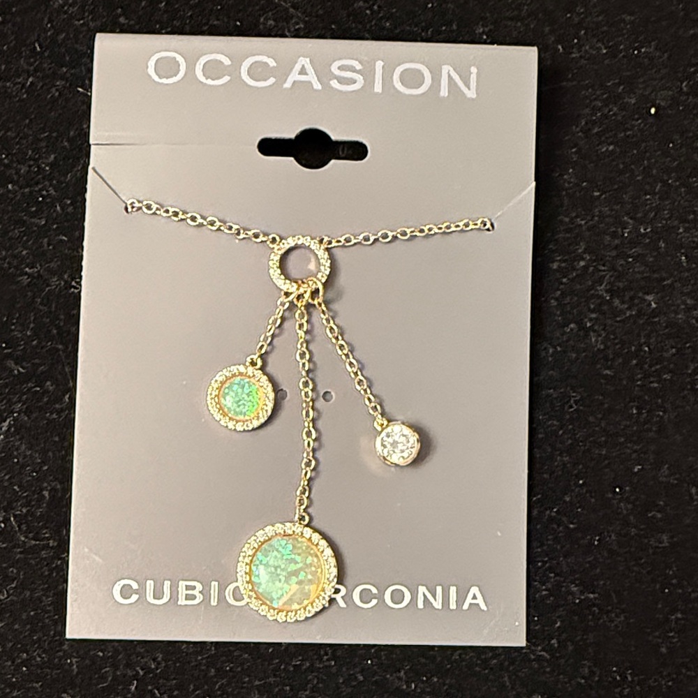 Occasion Rose Gold Necklace with CZ and faux opal
Stones